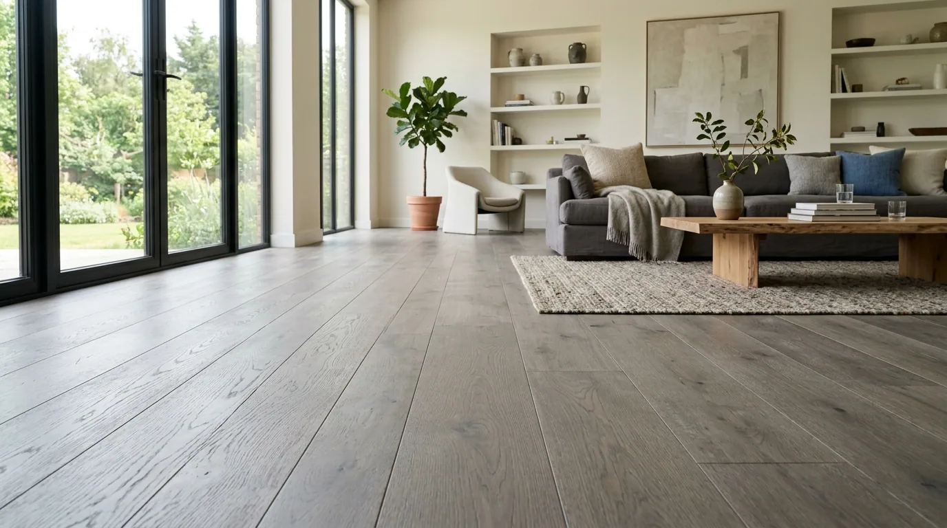 The finished result of professional hardwood refinishing: the completed work looking clean, correct — Topeka, KS